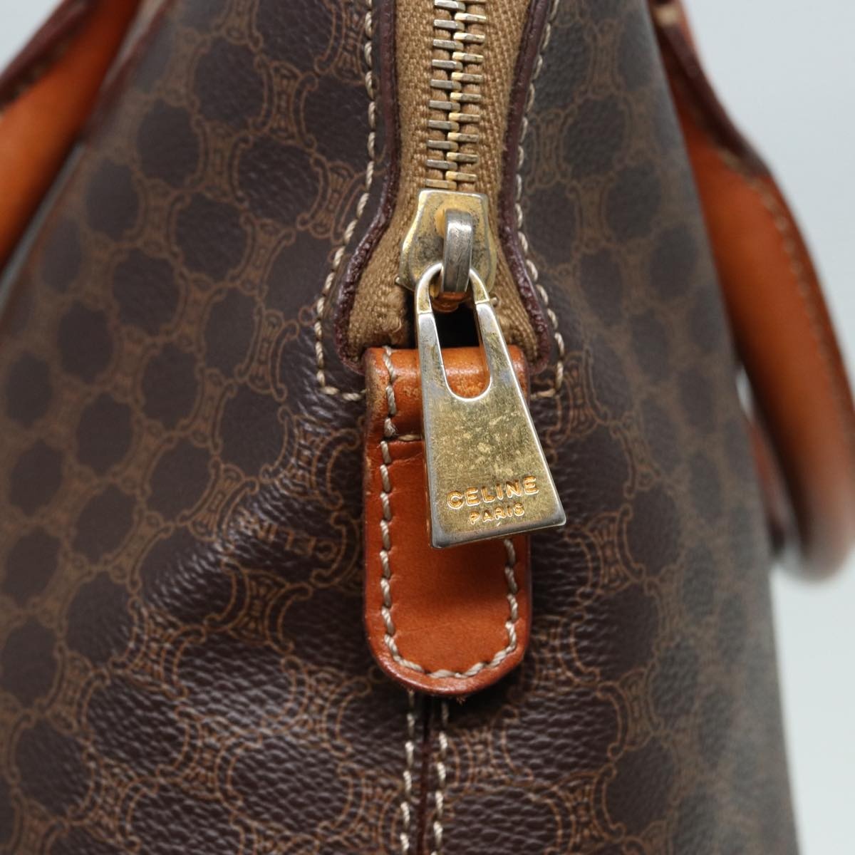 CELINE Macadam Canvas Hand Bag Pvc Leather Brown Gold - 10