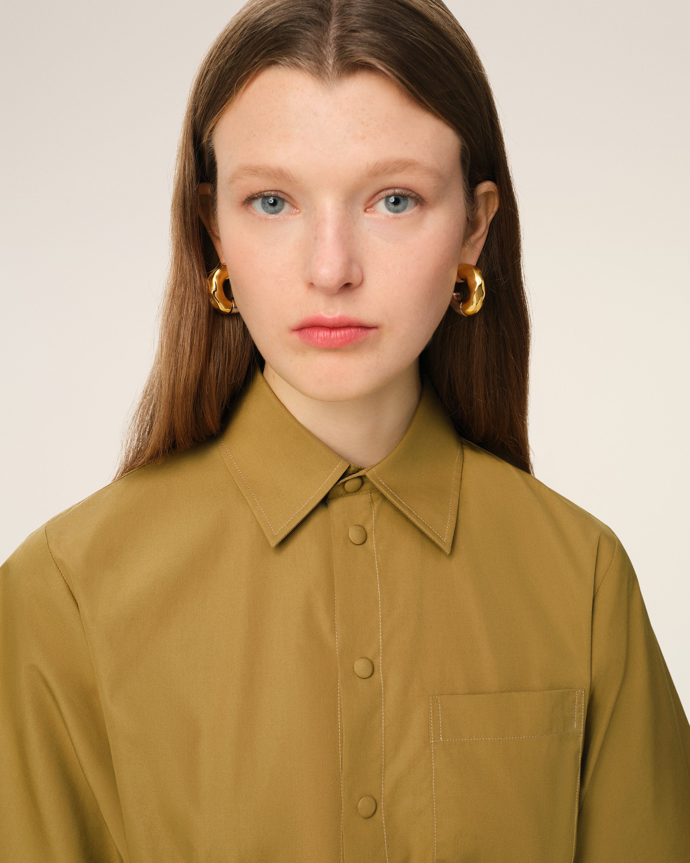 MUSTARD COTTON SHORT SLEEVE SHIRT DRESS - 4