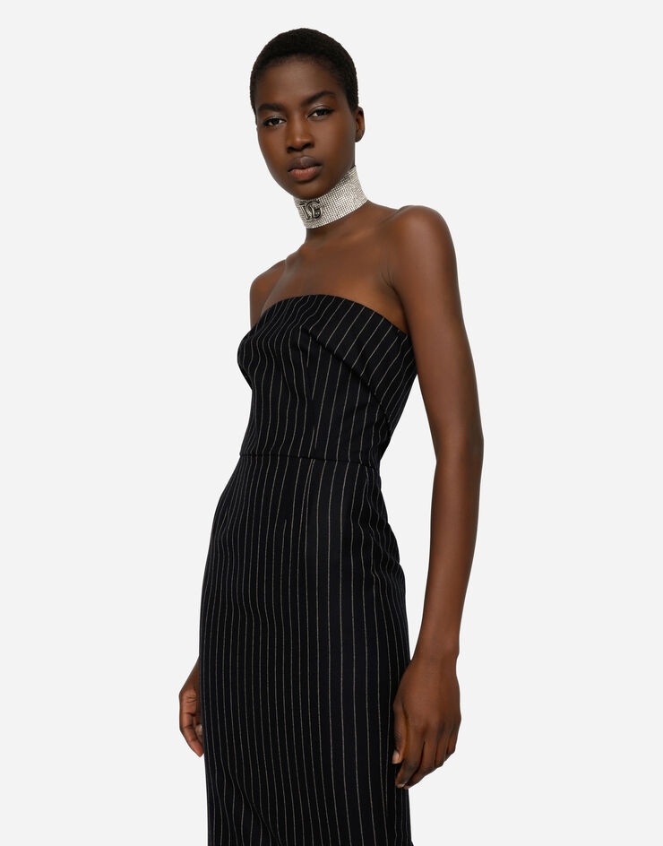 Woolen fabric pinstripe midi dress - 4