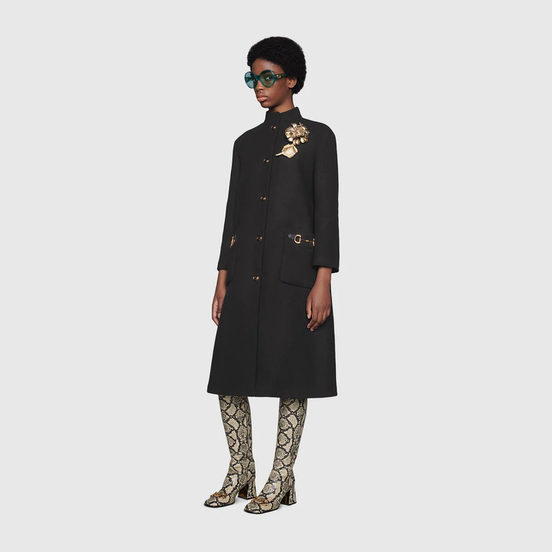 GUCCI Wool coat with leather detail outlook