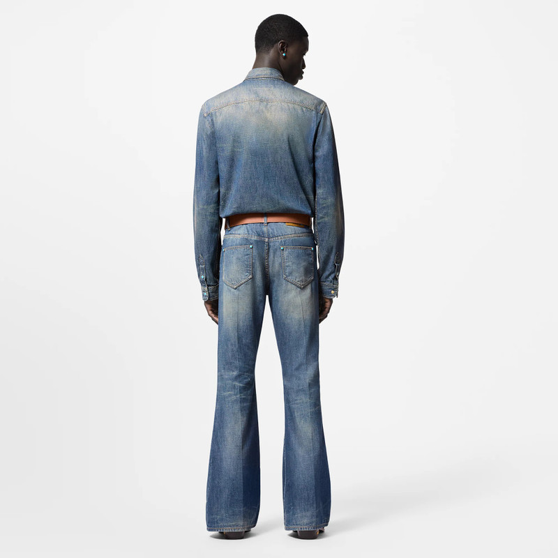 Embellished Flared Cotton Chambray Pants 3