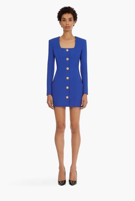 Short “gitane” blue wool dress with gold-tone buttons - 3