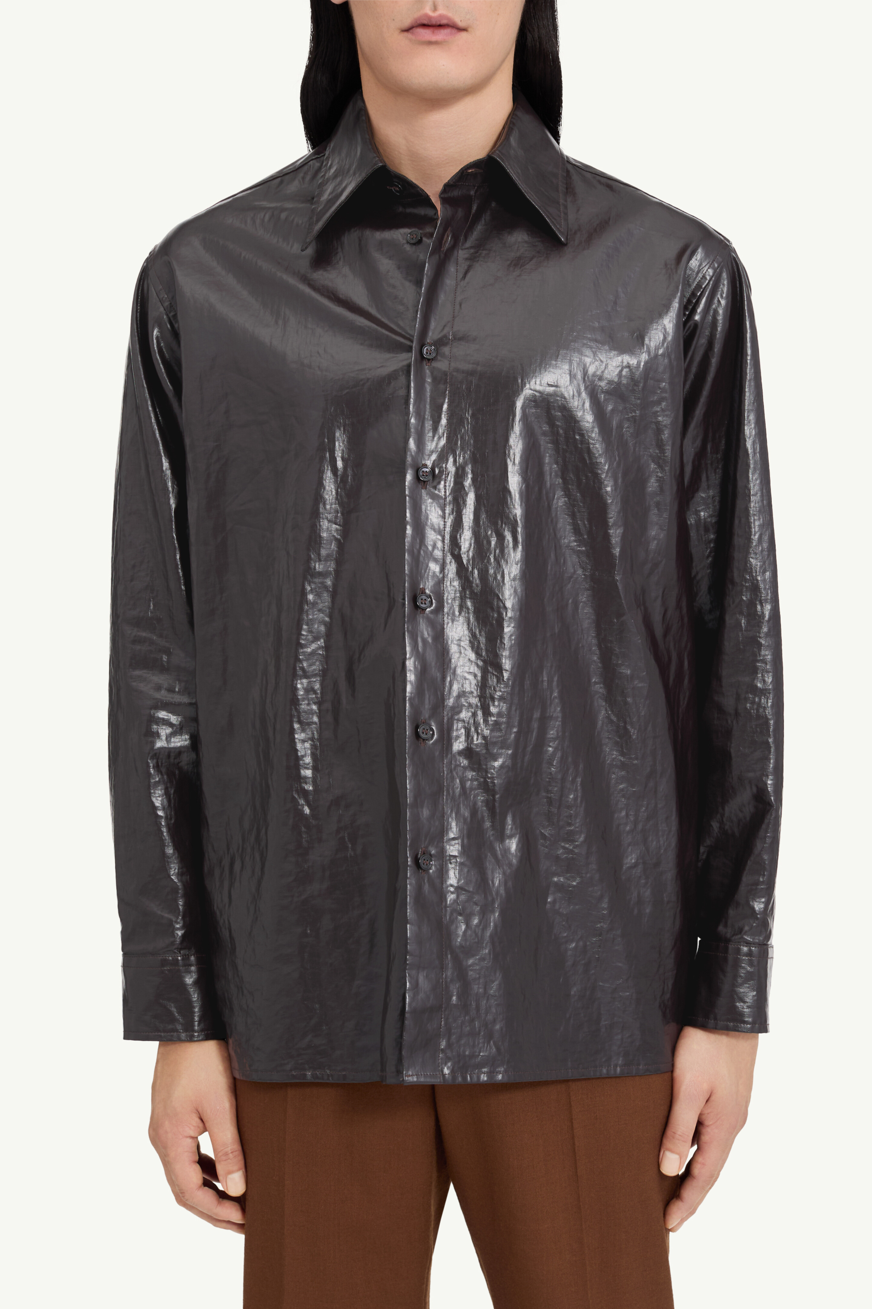Shiny coated linen shirt - 5