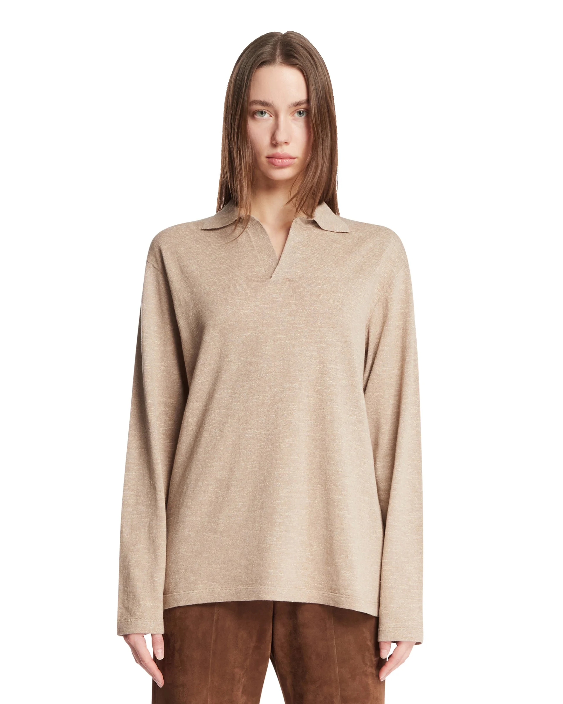 Beige Cotton and Linen Polo - 1