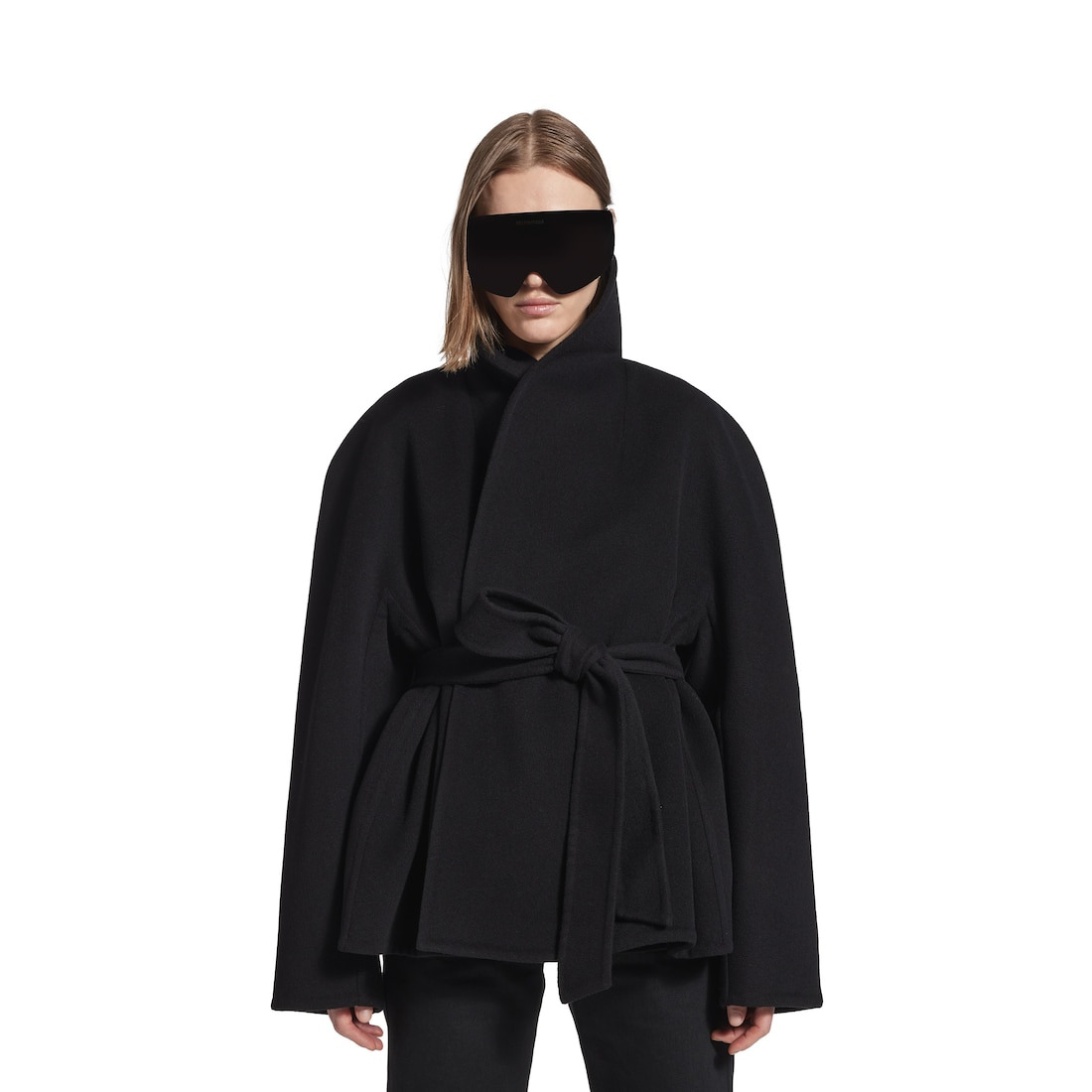 Women's Short Wrap Coat in Black - 5