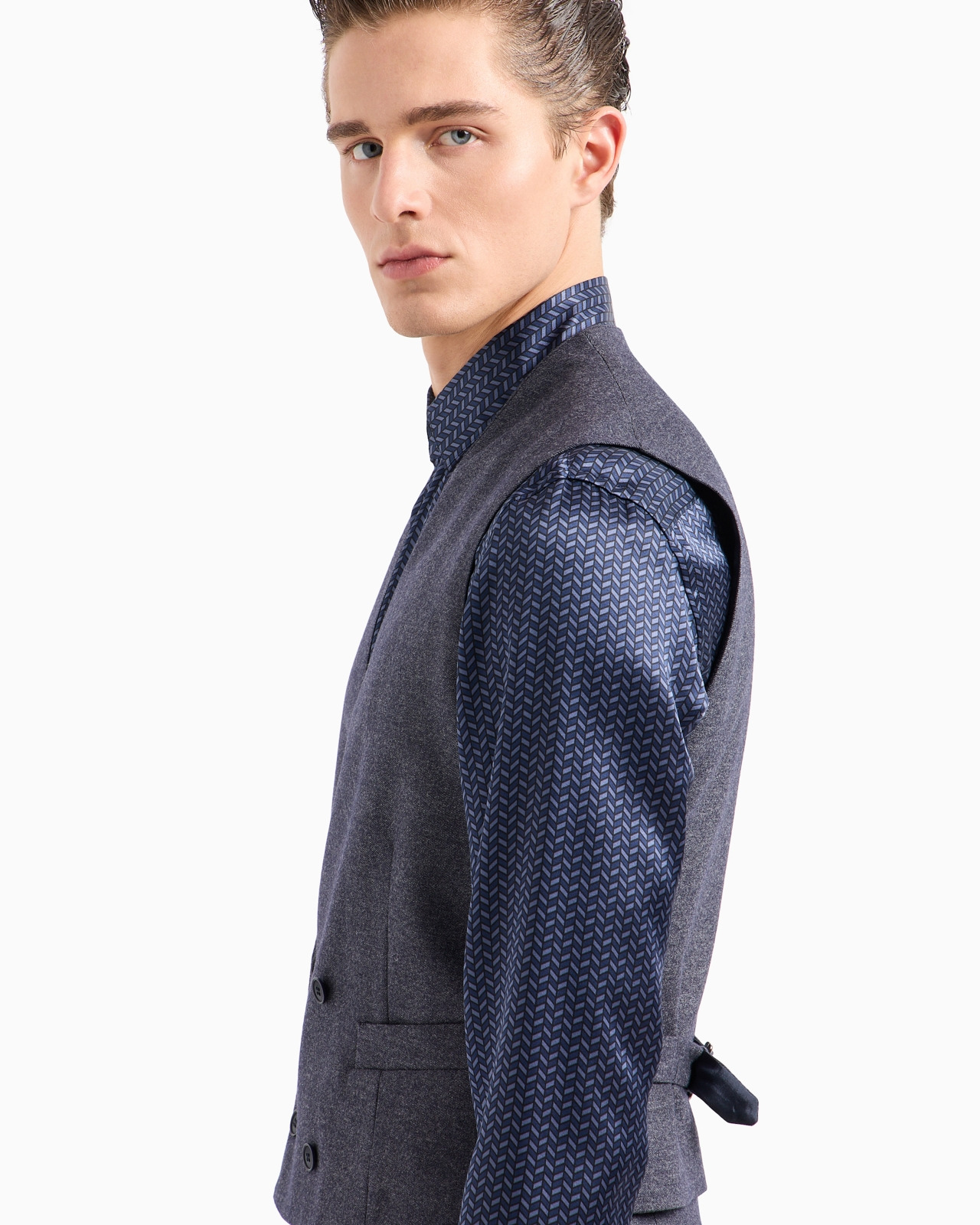 Double breasted waistcoat in denim-effect virgin wool and cashmere - 5