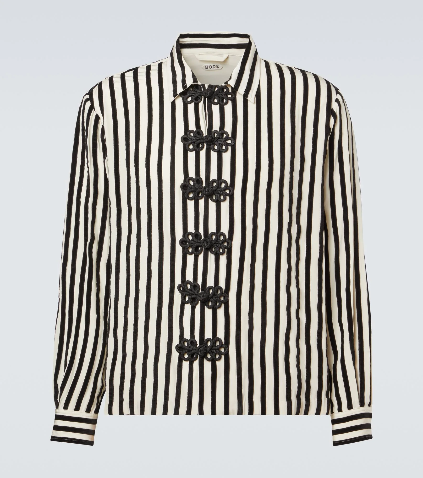 Striped velvet-trimmed silk shirt - 1