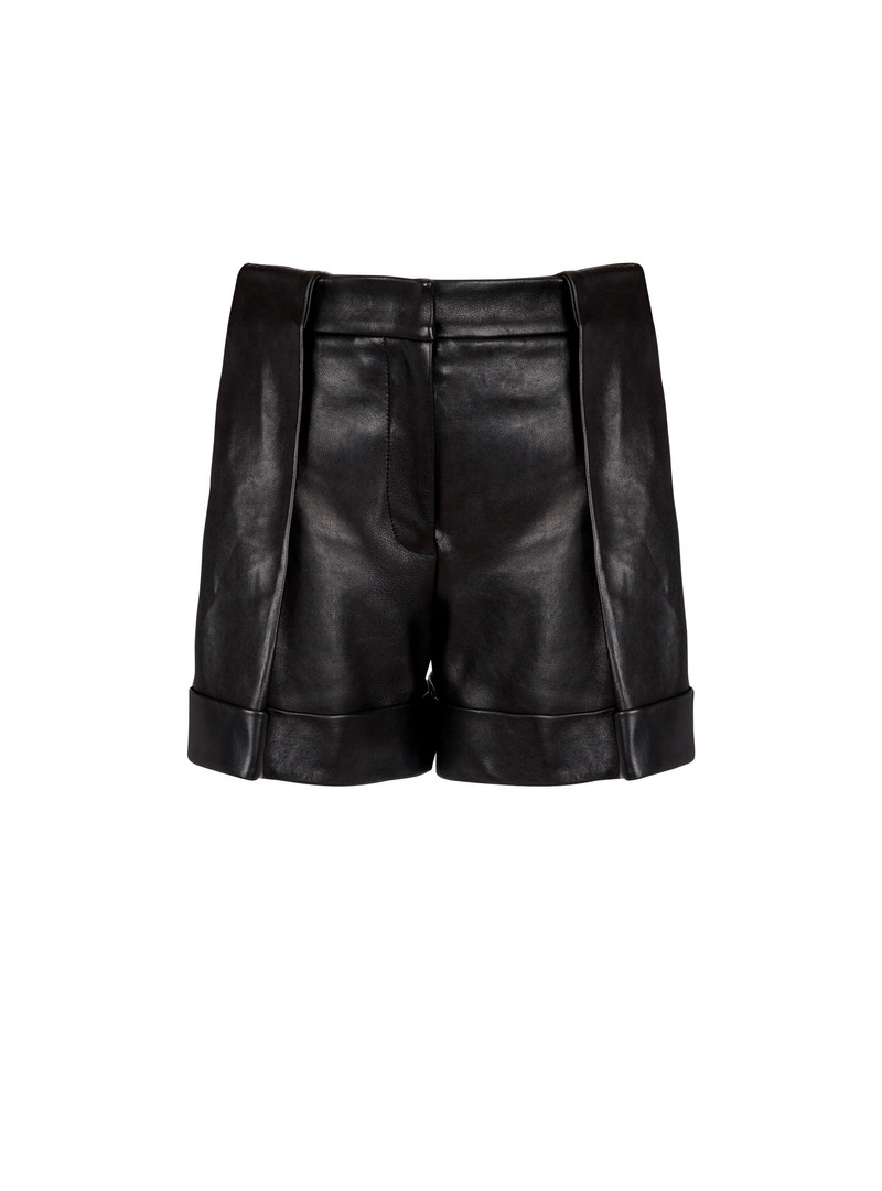 Pleated lambskin shorts 1
