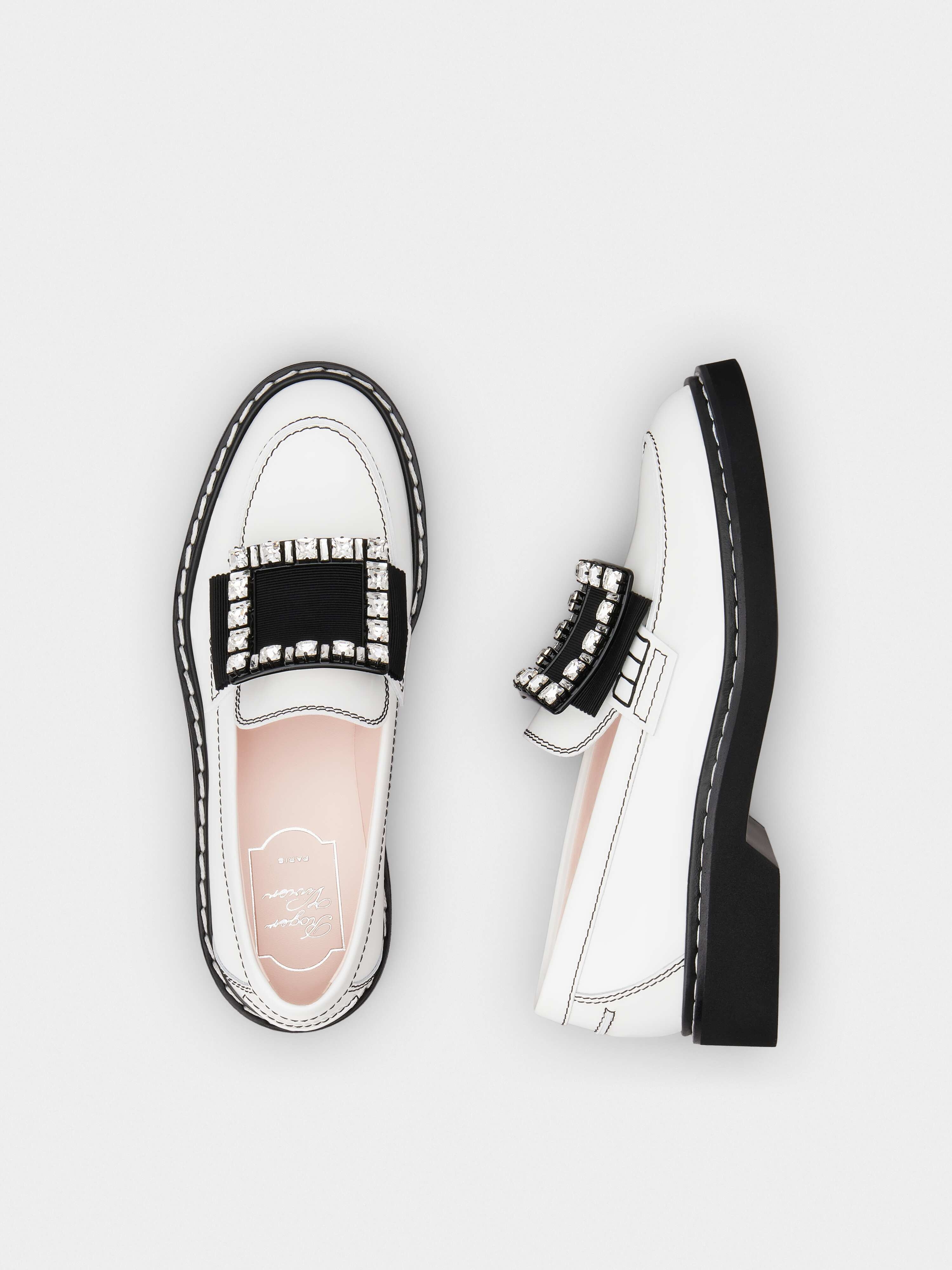 Viv' Rangers Stitch Strass Buckle Loafers in Leather - 4