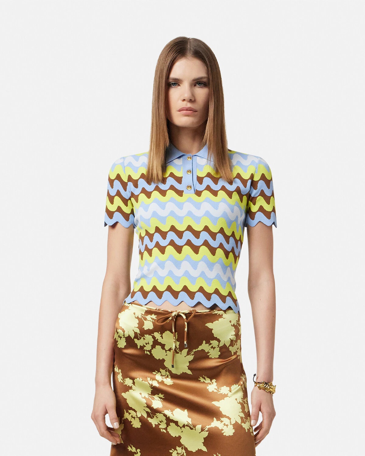 Wave Jacquard Knit Fitted Polo Shirt - 4