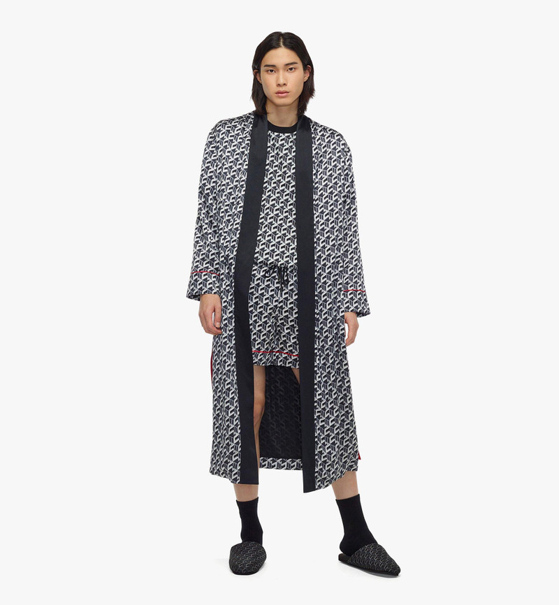 Men’s Cubic Monogram Print Silk Satin Robe 4