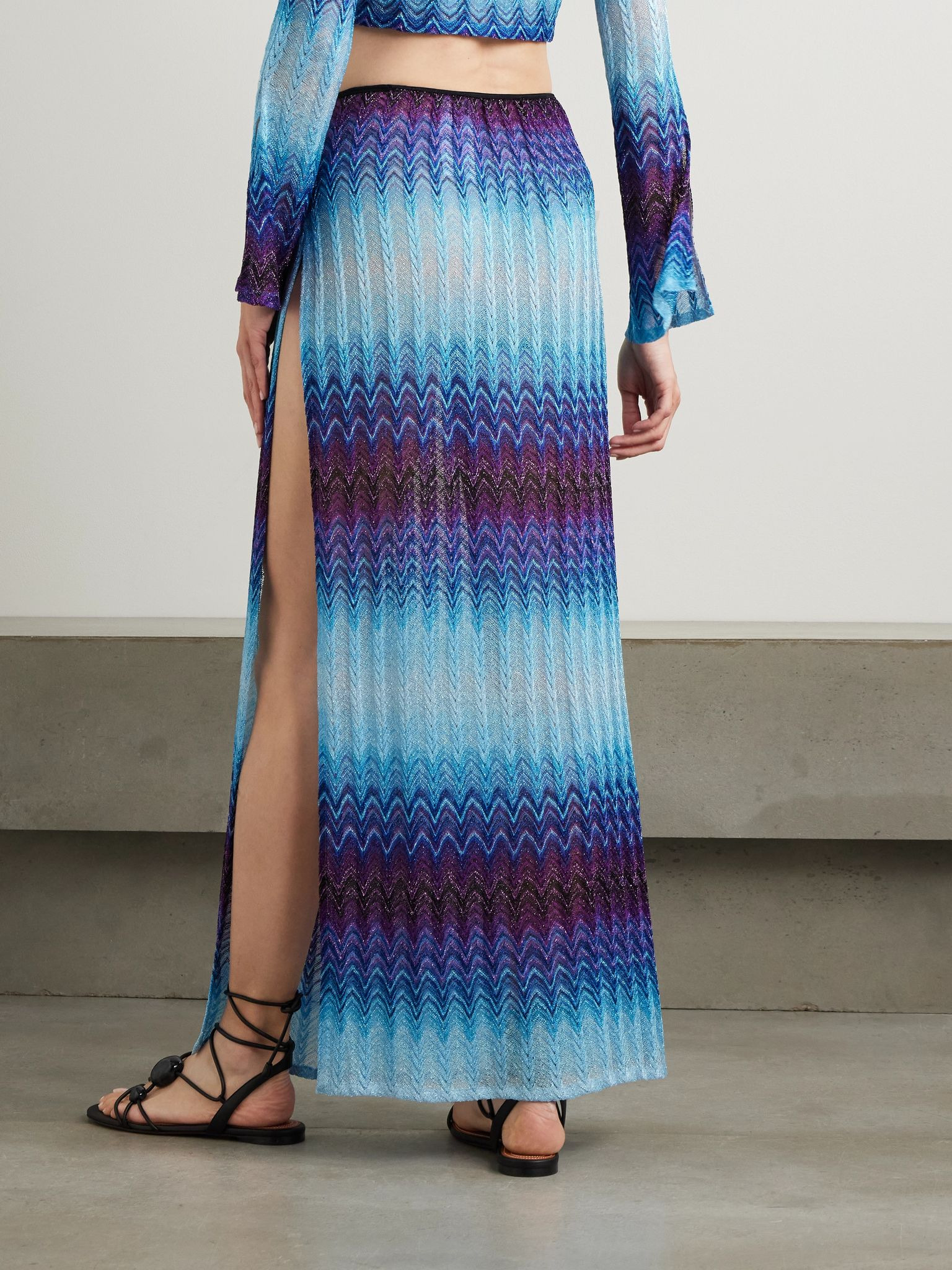 Ombré metallic crochet-knit midi skirt Blue - 3