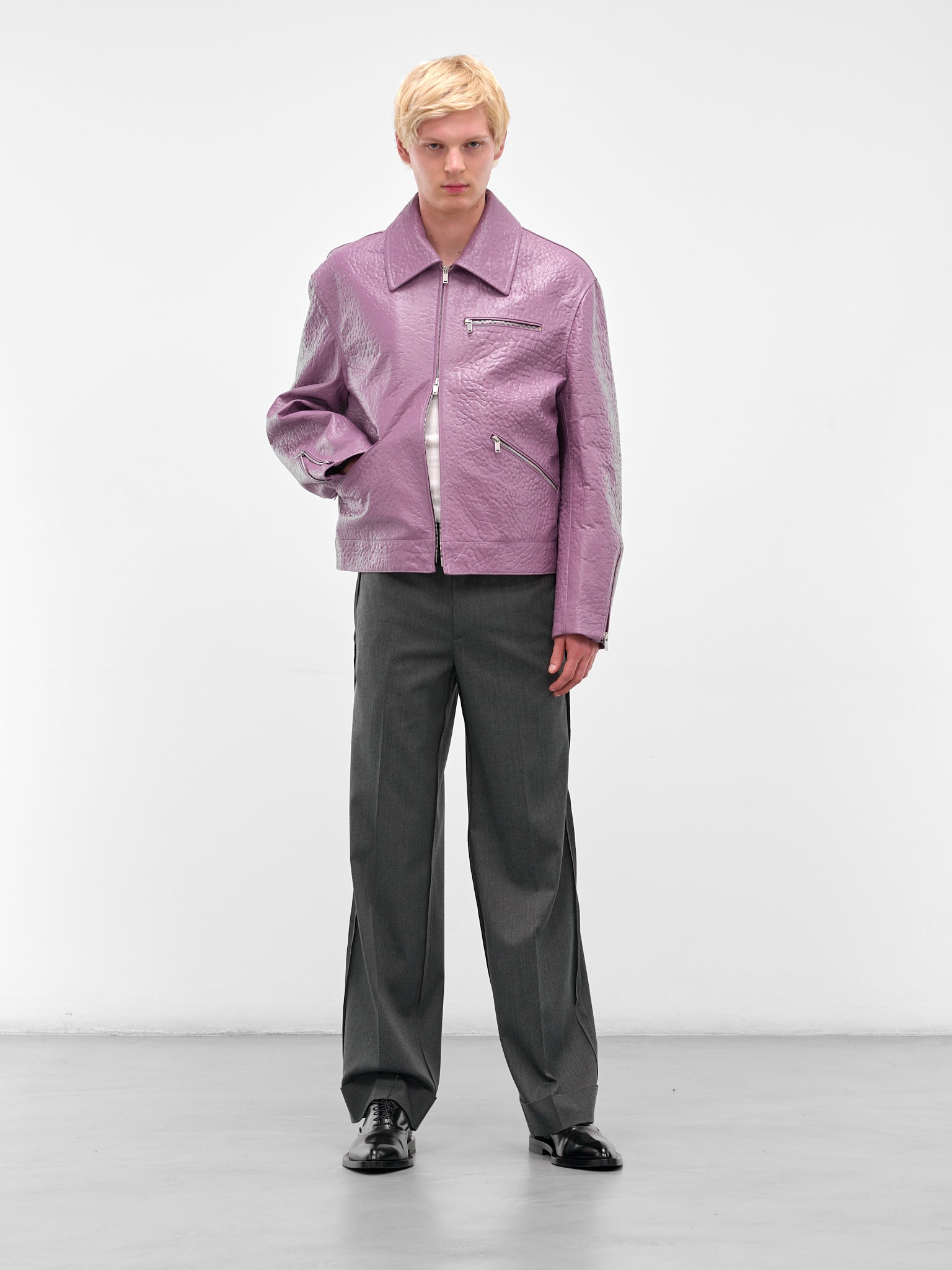 Purple Pebbled Leather Zip Jacket - 6