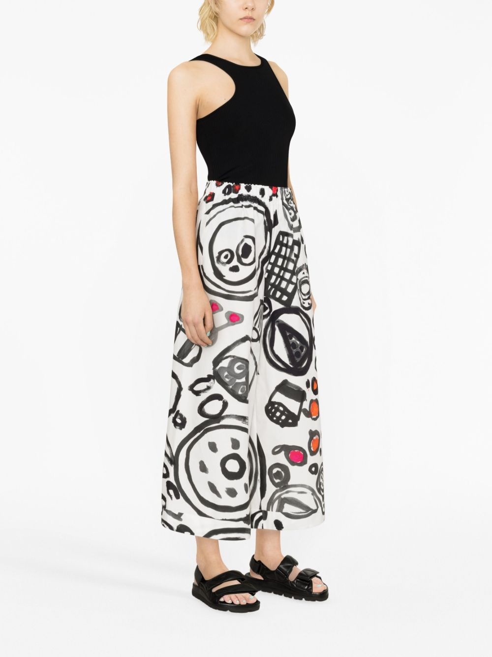 printed cotton wide-leg trousers - 4