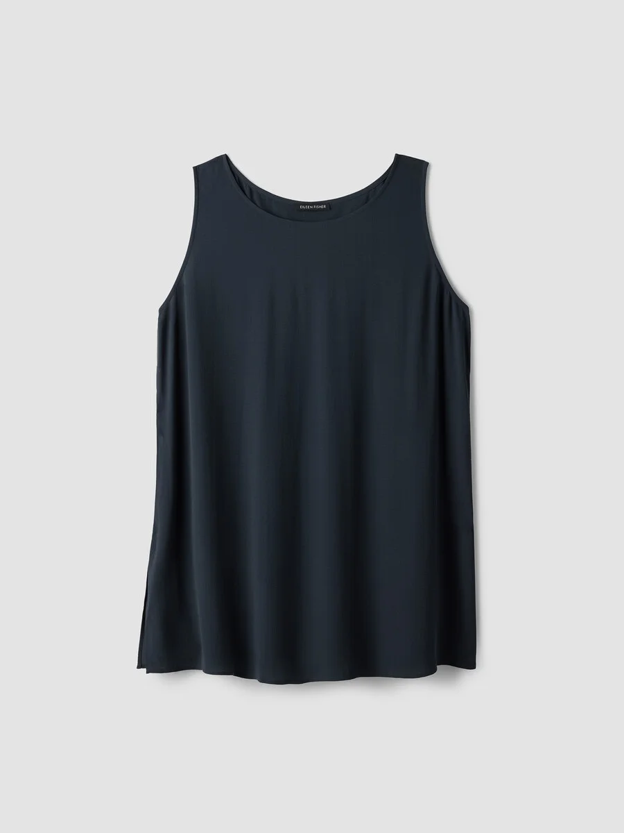 Silk Georgette Crepe Ballet Neck Long Tank - 1