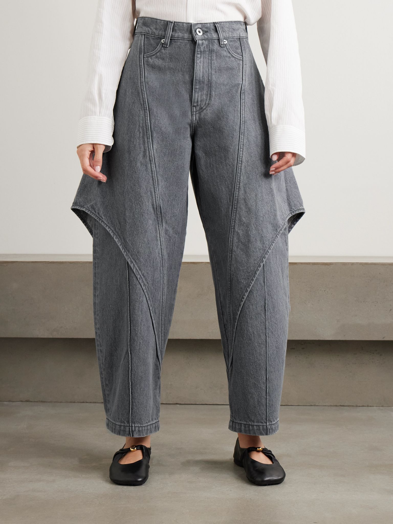 Paneled high-rise barrel-leg jeans Gray - 3