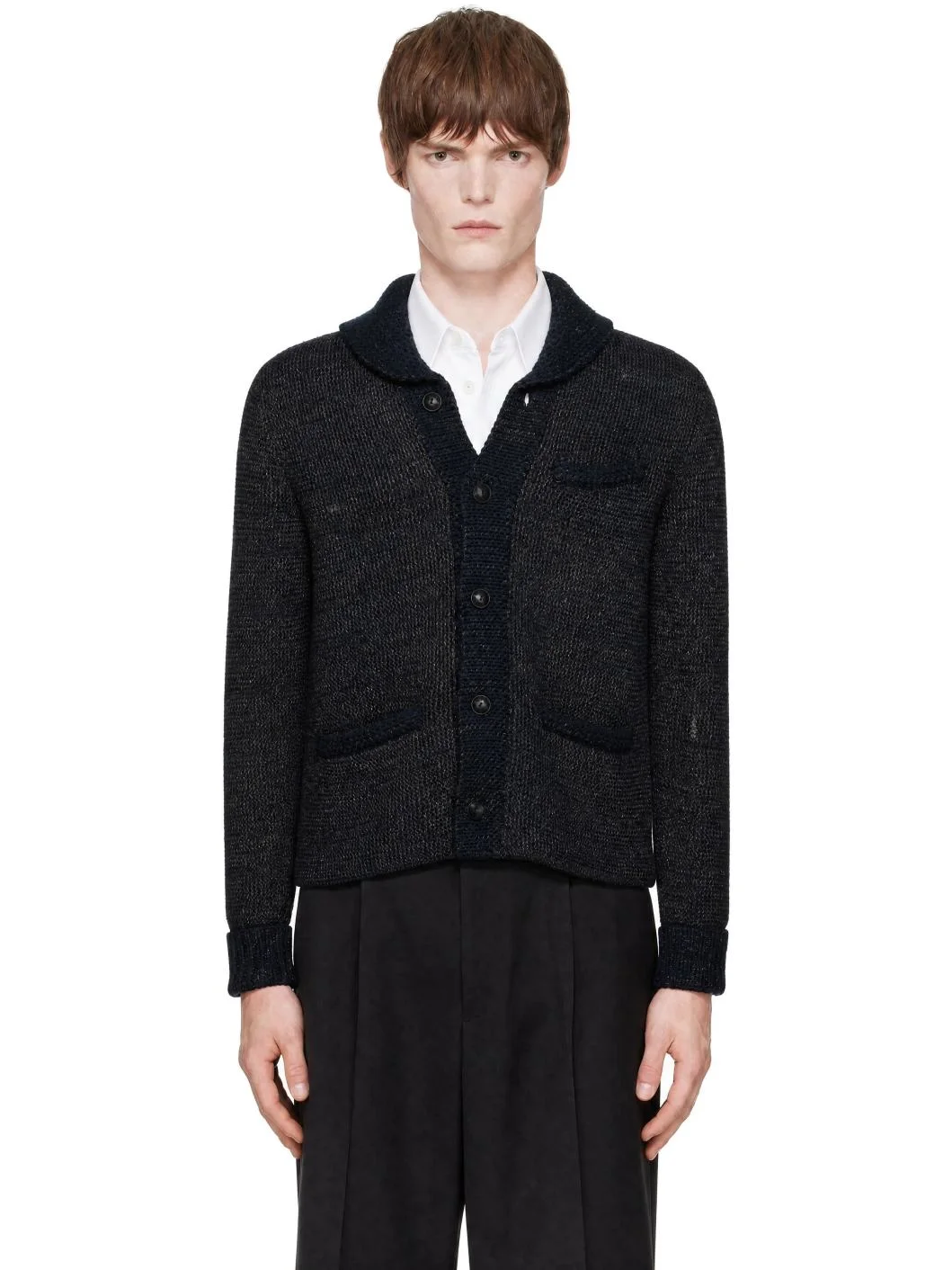 Navy Wool Shawl Cardigan - 1