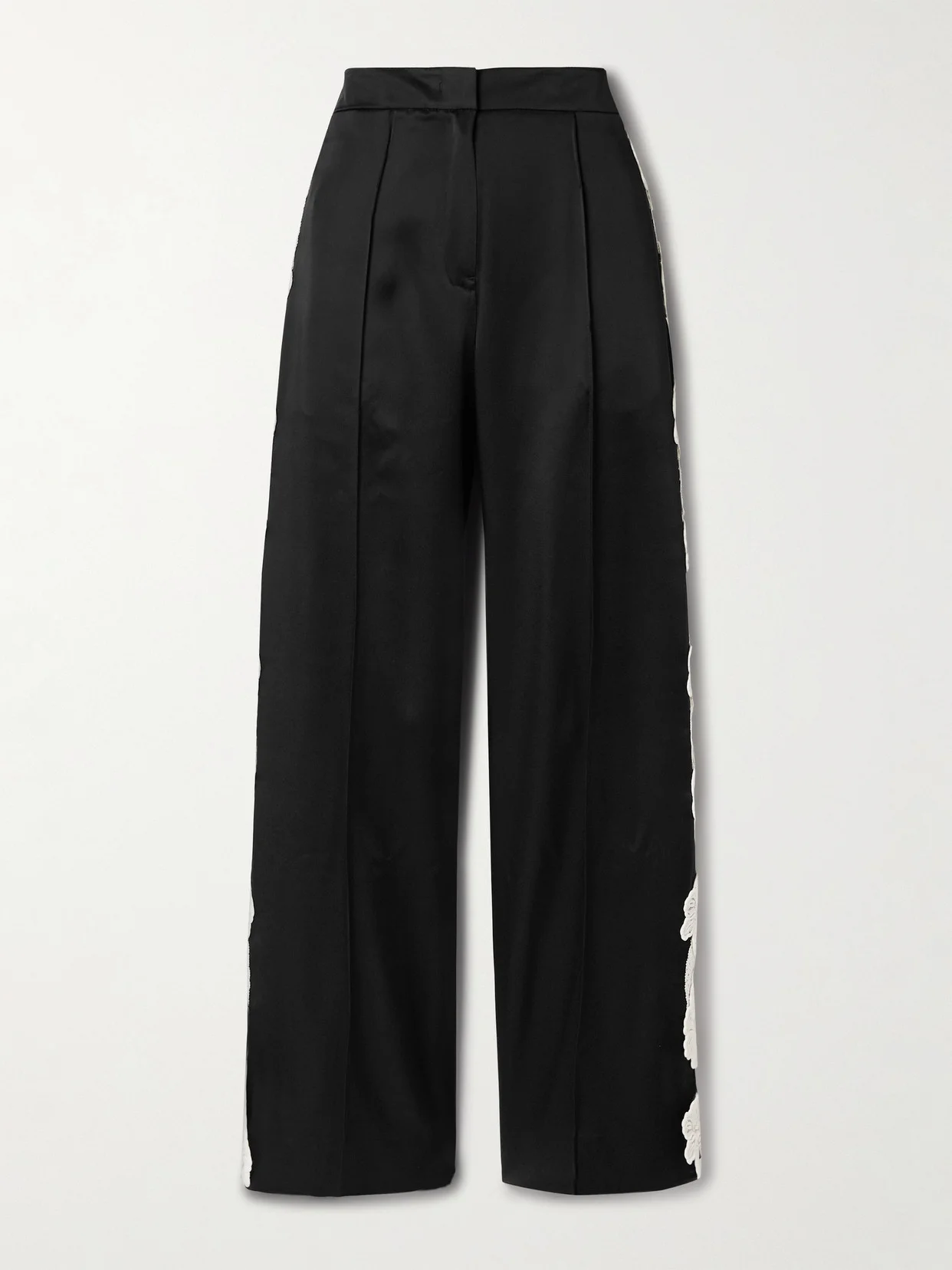 Guipure Lace-trimmed Satin Wide-leg Pants - 1