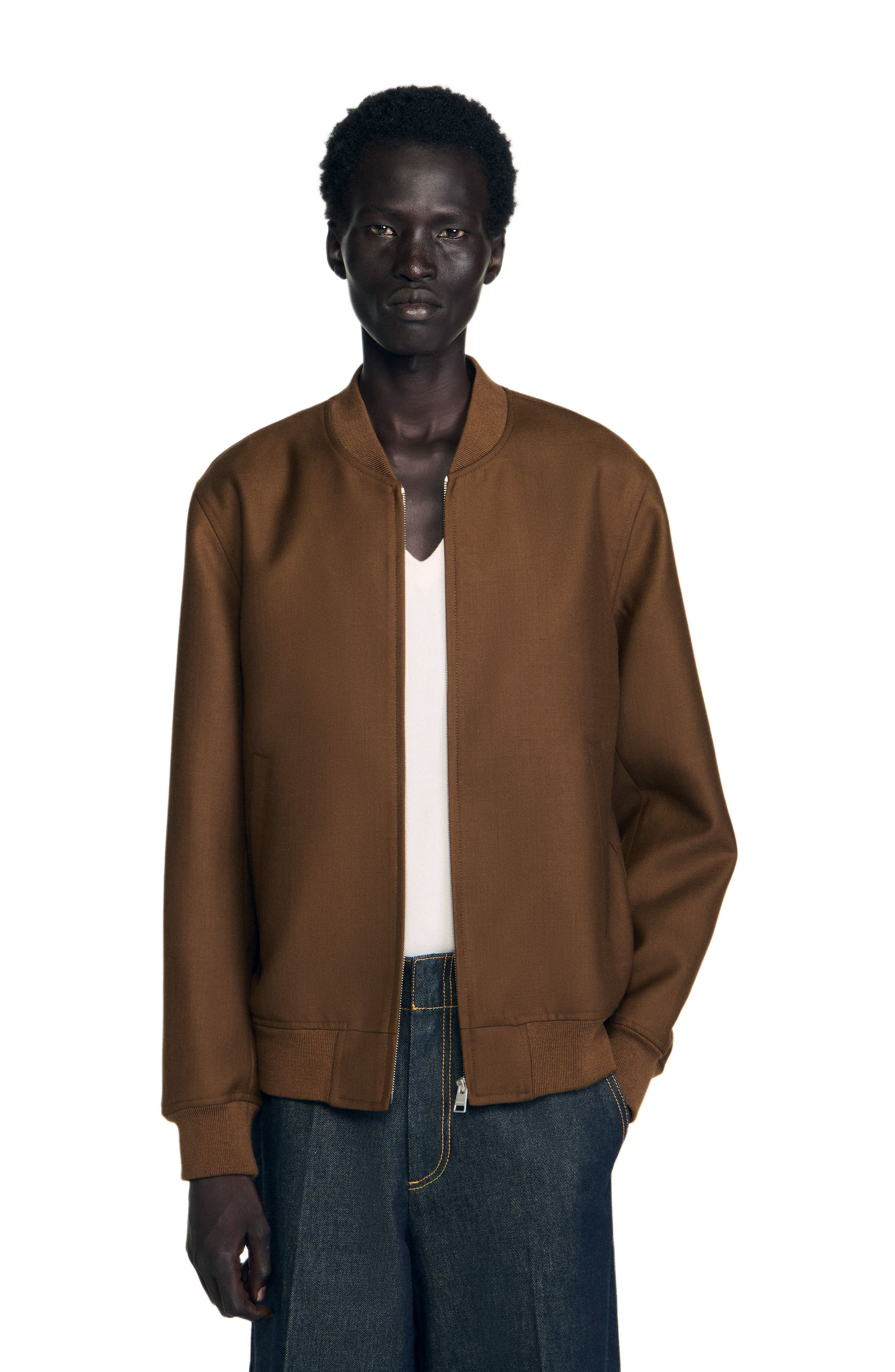 SANDRO Zip-up jacket in Tobacco Brown at Nordstrom - 1