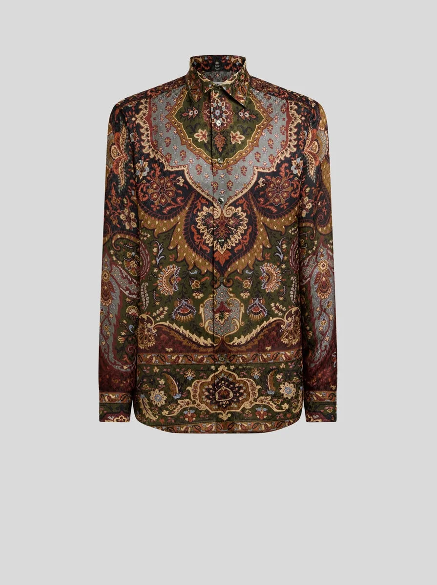 SILK-BLEND JACQUARD SHIRT WITH HOUNDSTOOTH MOTIF AND PRINT - 1