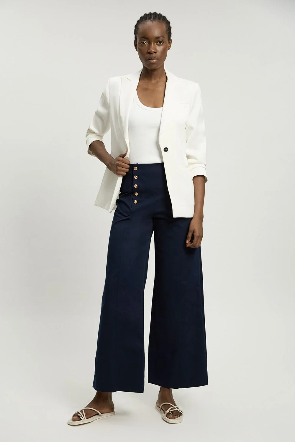 Cotton Tailored Button Detail Trousers - 1