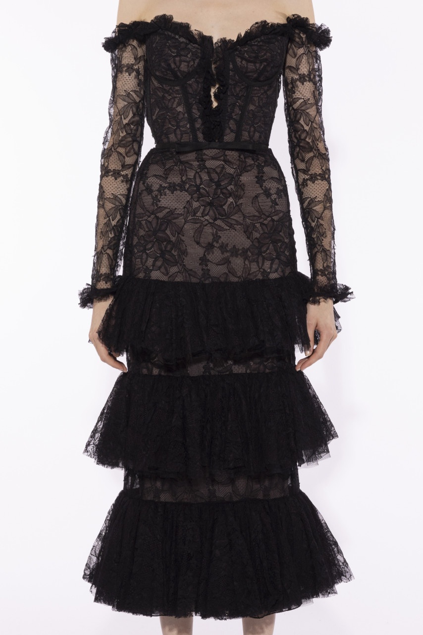 Tiered Chantilly Lace Midi Dress - 2