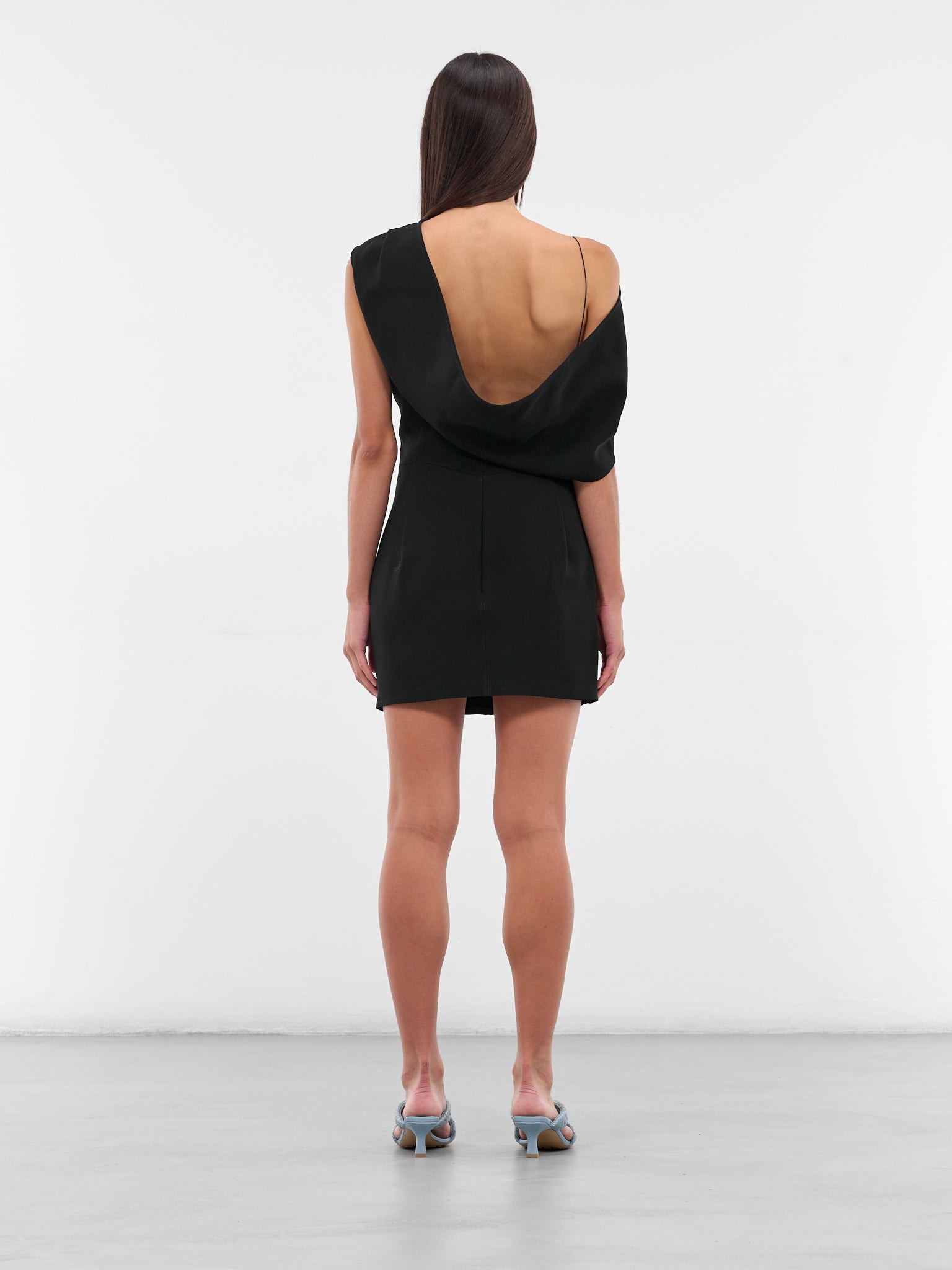 Black Draped Shoulder Mini Dress - 3