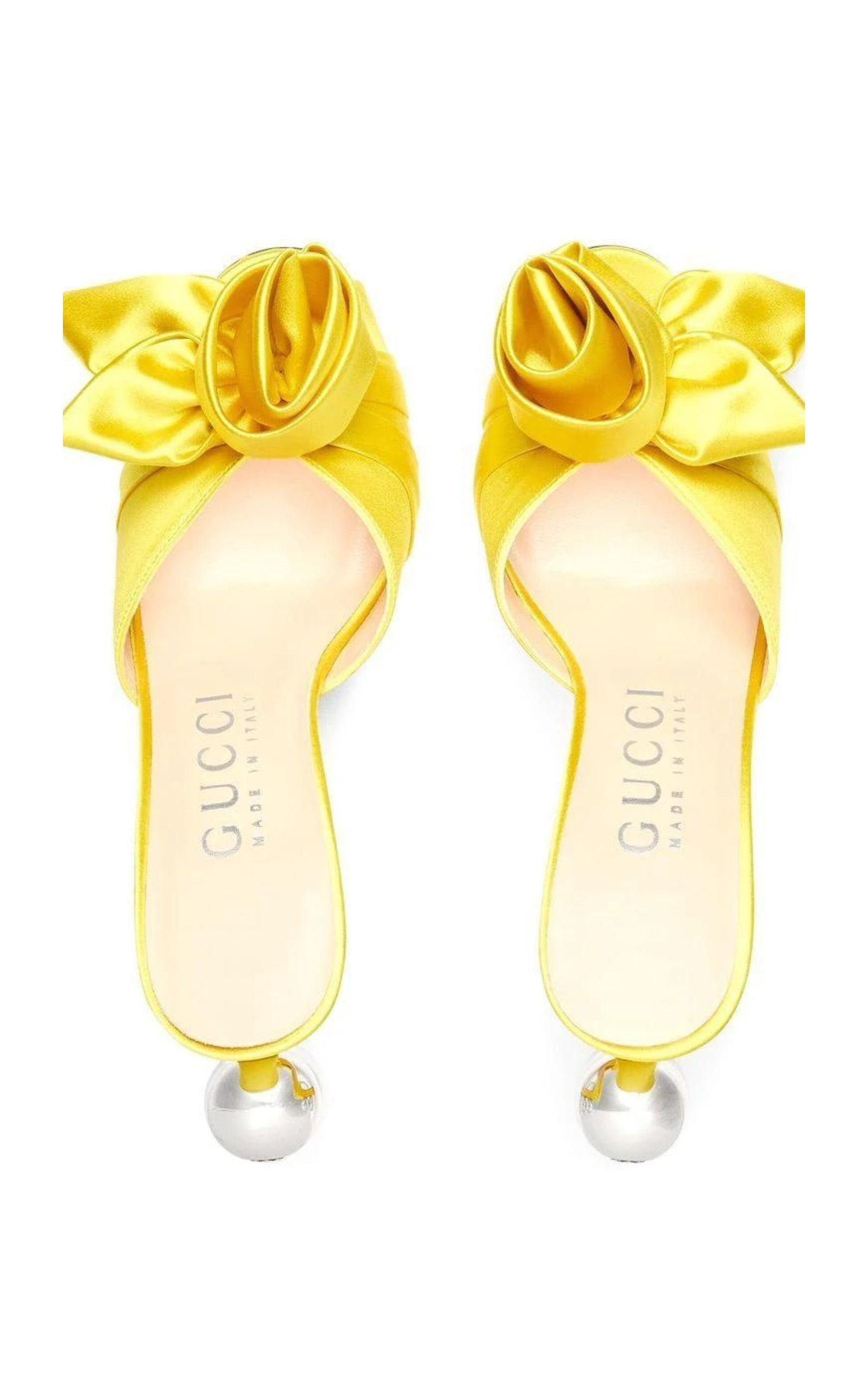Shawana Satin Flower Mules in Yellow - 5