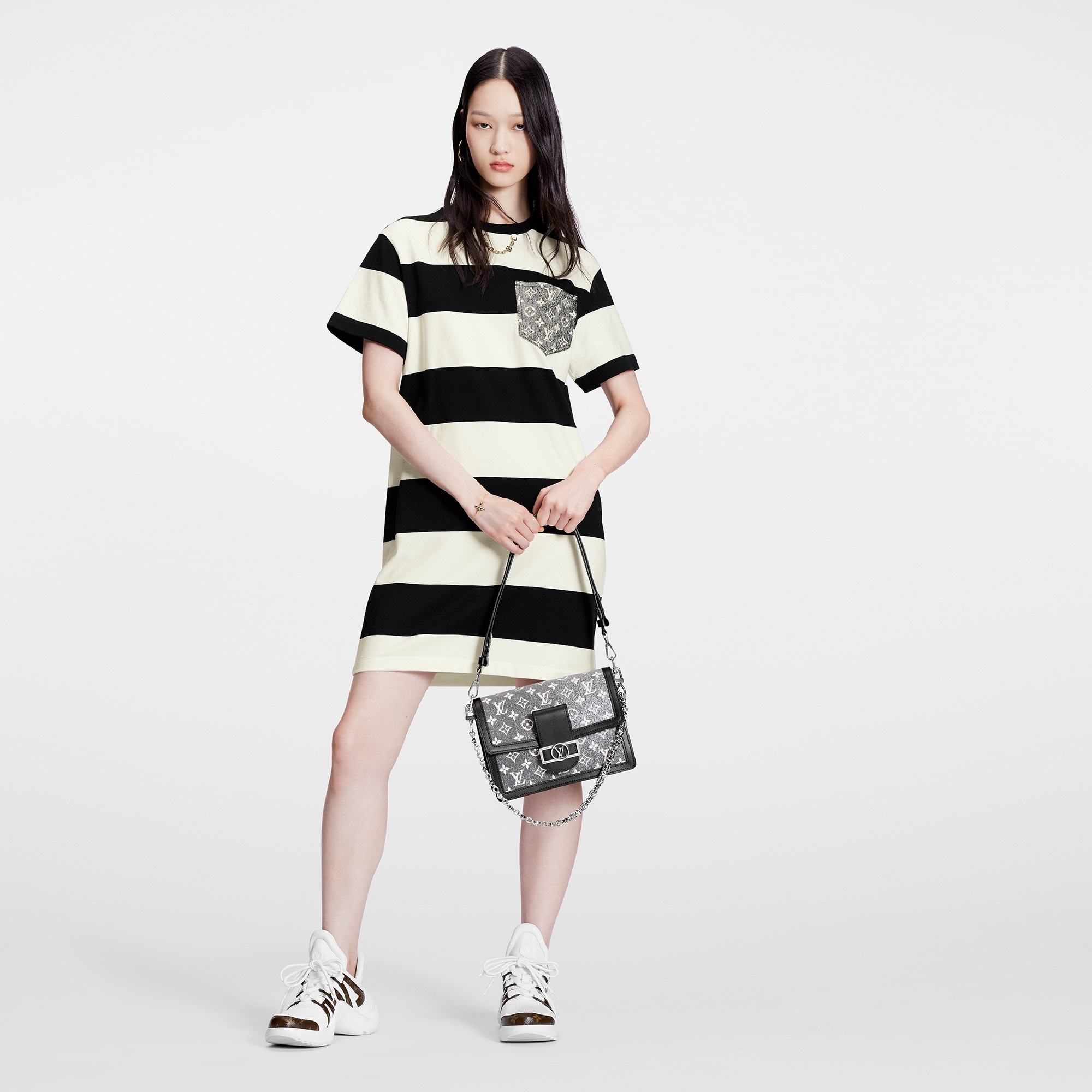 Striped Monogram Pocket T-Shirt Dress - 2