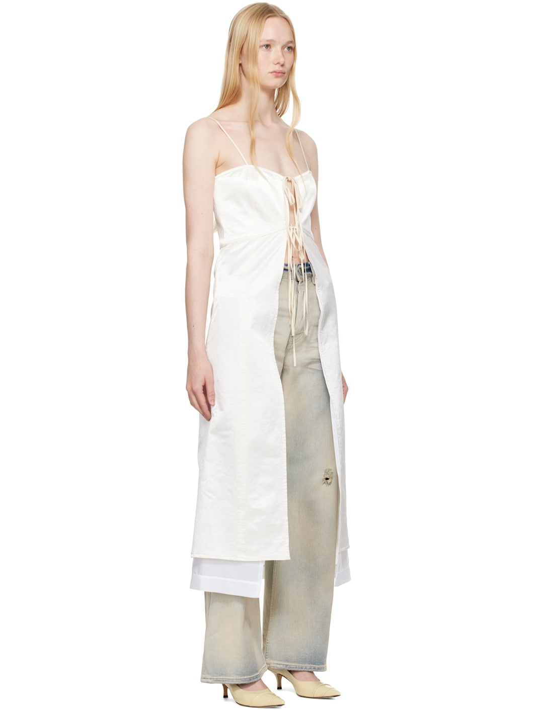 Off-White Washed Viscose Satin Dress Top - 2