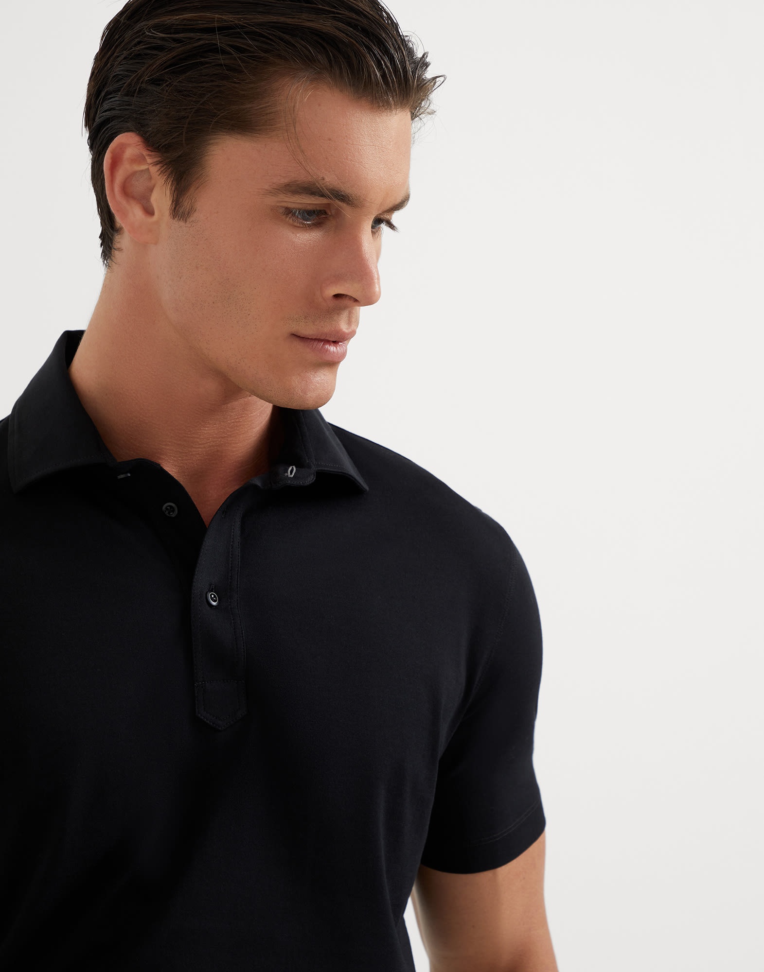 Cotton jersey basic fit polo with shirt-style collar - 3
