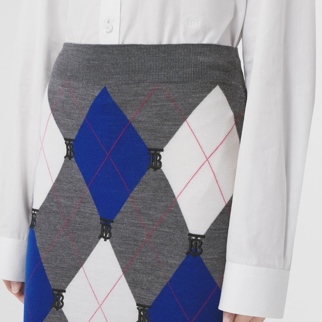 Monogram Motif Argyle Intarsia Wool Skirt - 3