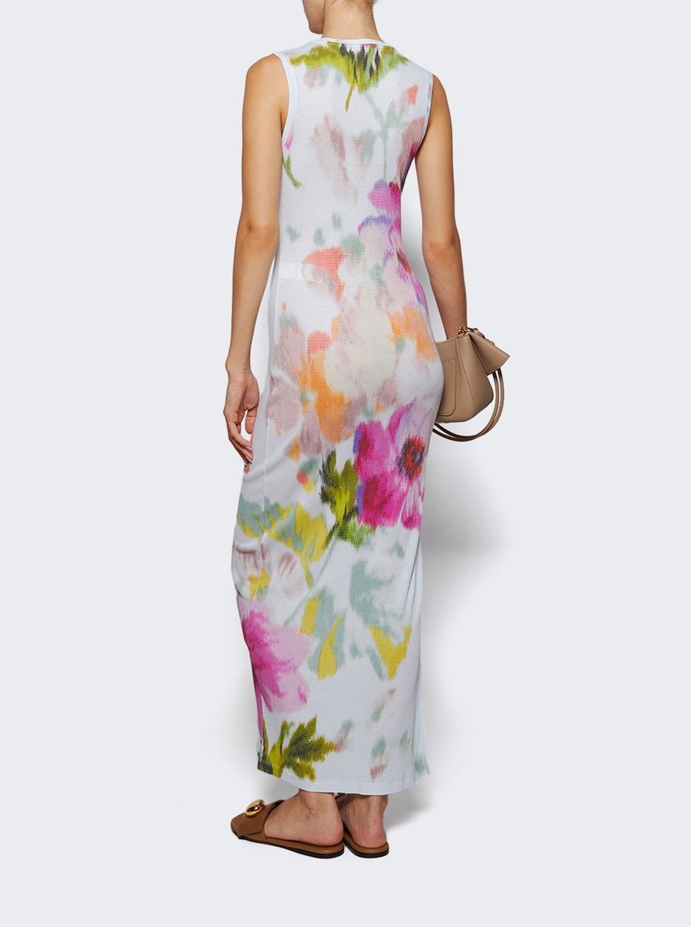Silk And Cotton Tank Dress Light Blue Floral - 4