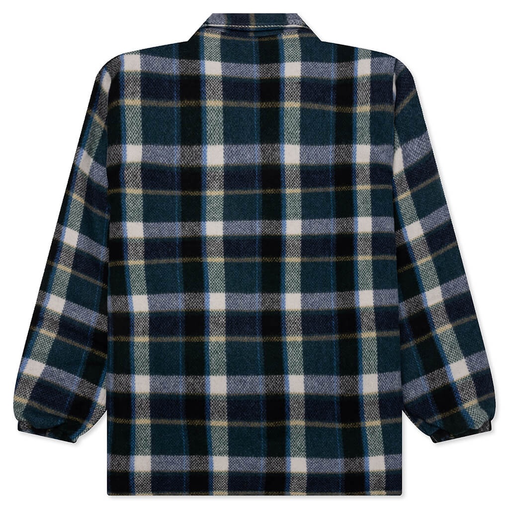WOOL MELTON PLAID COACH JACKET - GREEN - 2