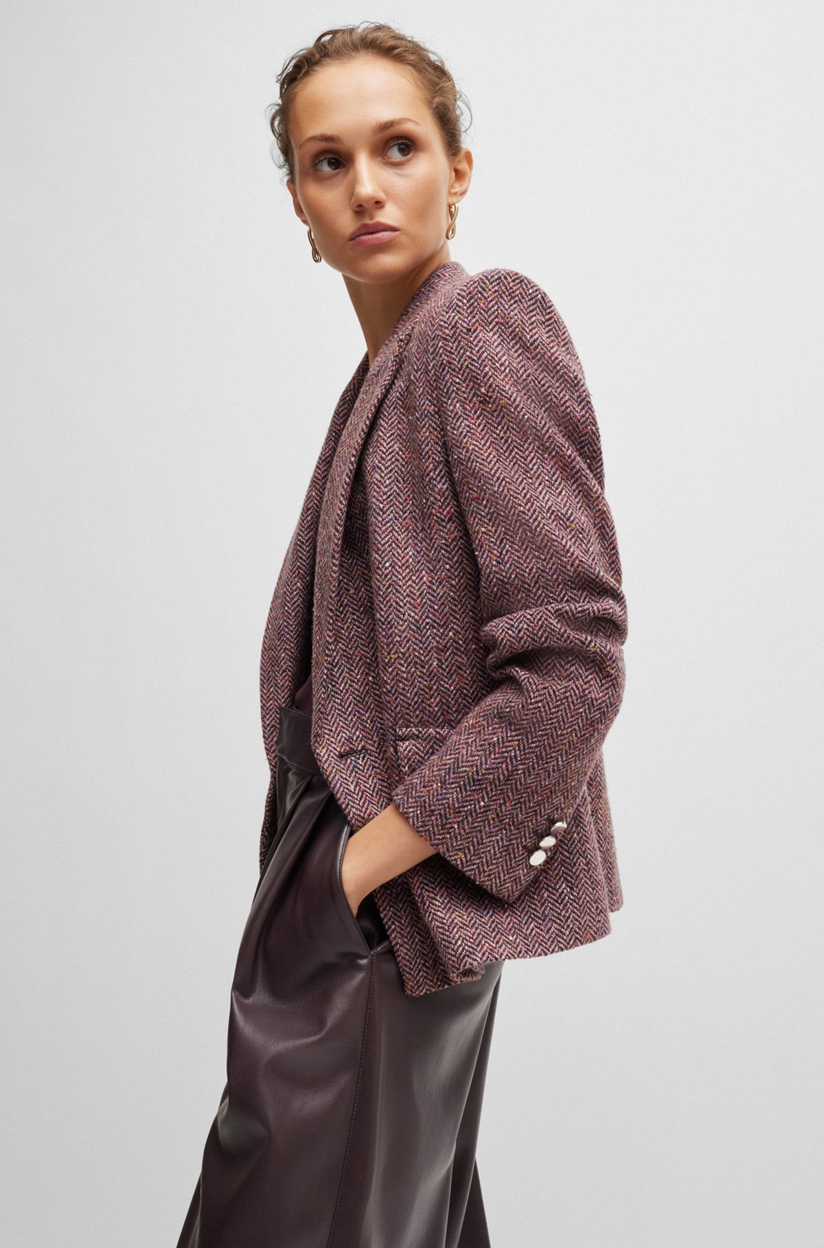 REGULAR-FIT JACKET IN HERRINGBONE TWEED BLENDED WITH SILK - 6
