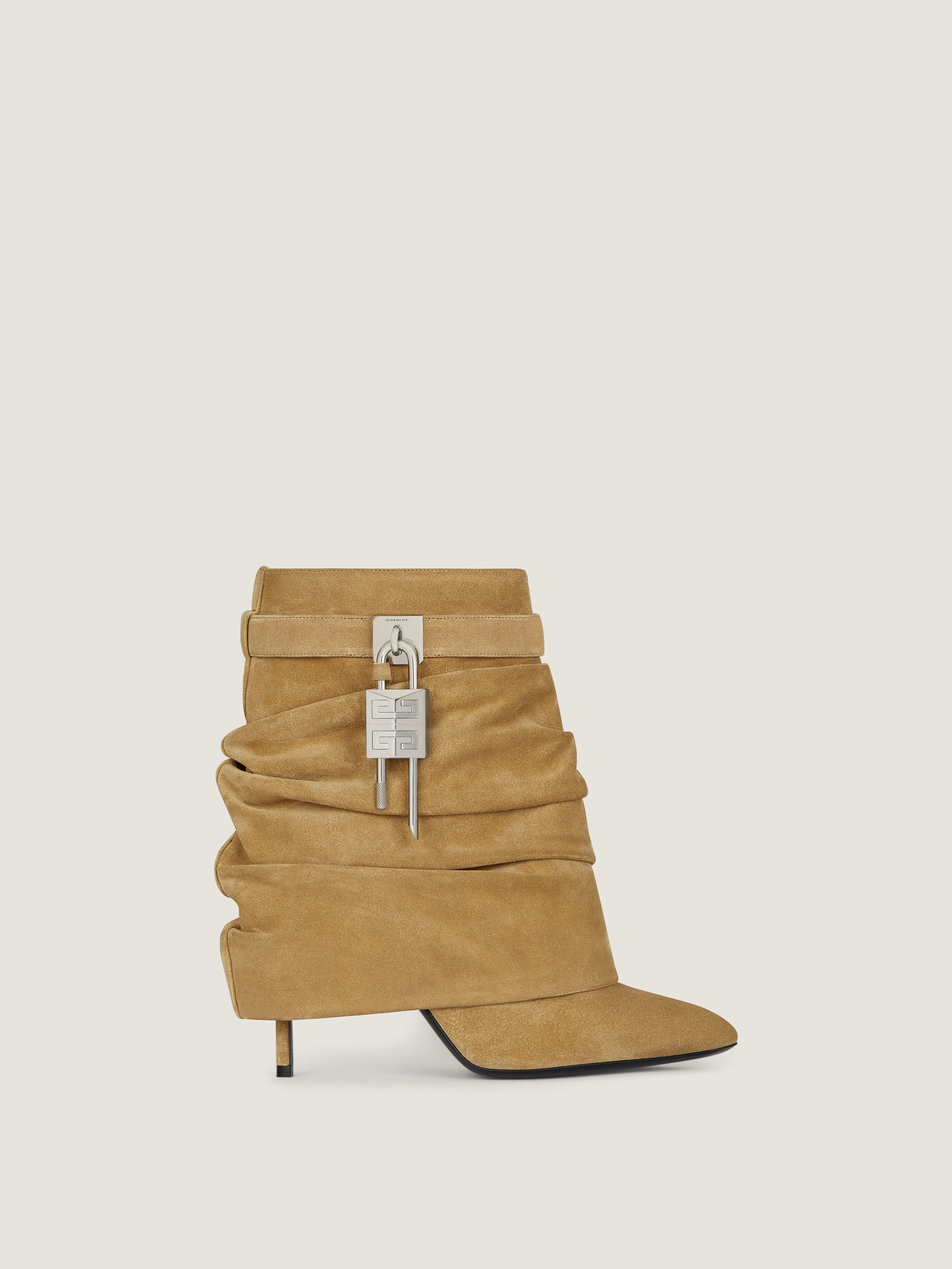 SHARK LOCK STILETTO ANKLE BOOTS IN SUEDE - 1