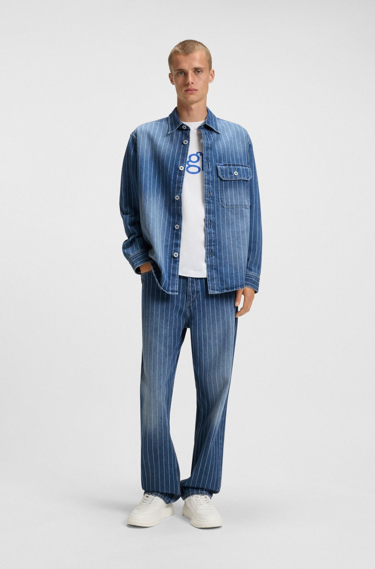 BAGGY-FIT JEANS IN BLUE PINSTRIPED DENIM - 3