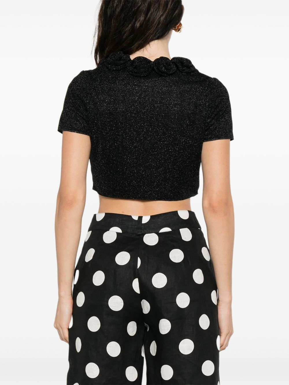 rose-embellished glitter-detail top - 4