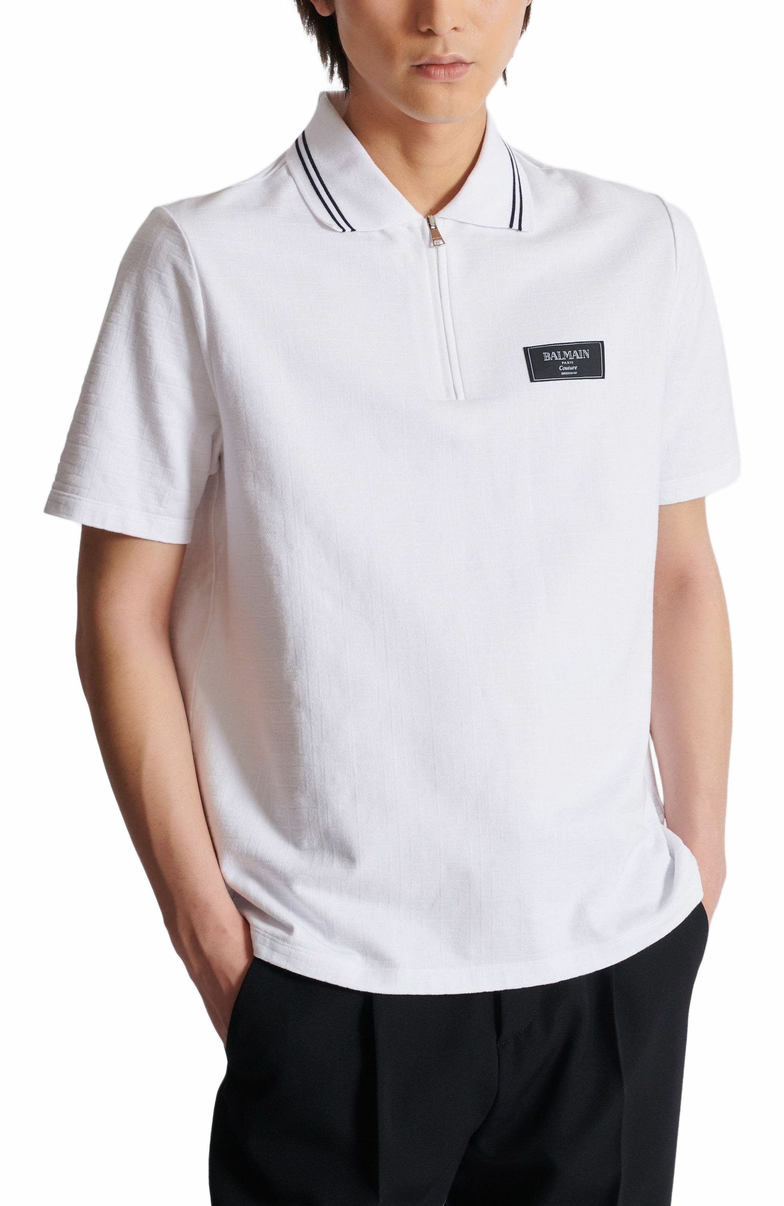 Monogrammed polo shirt with Balmain Couture label in White at Nordstrom - 4
