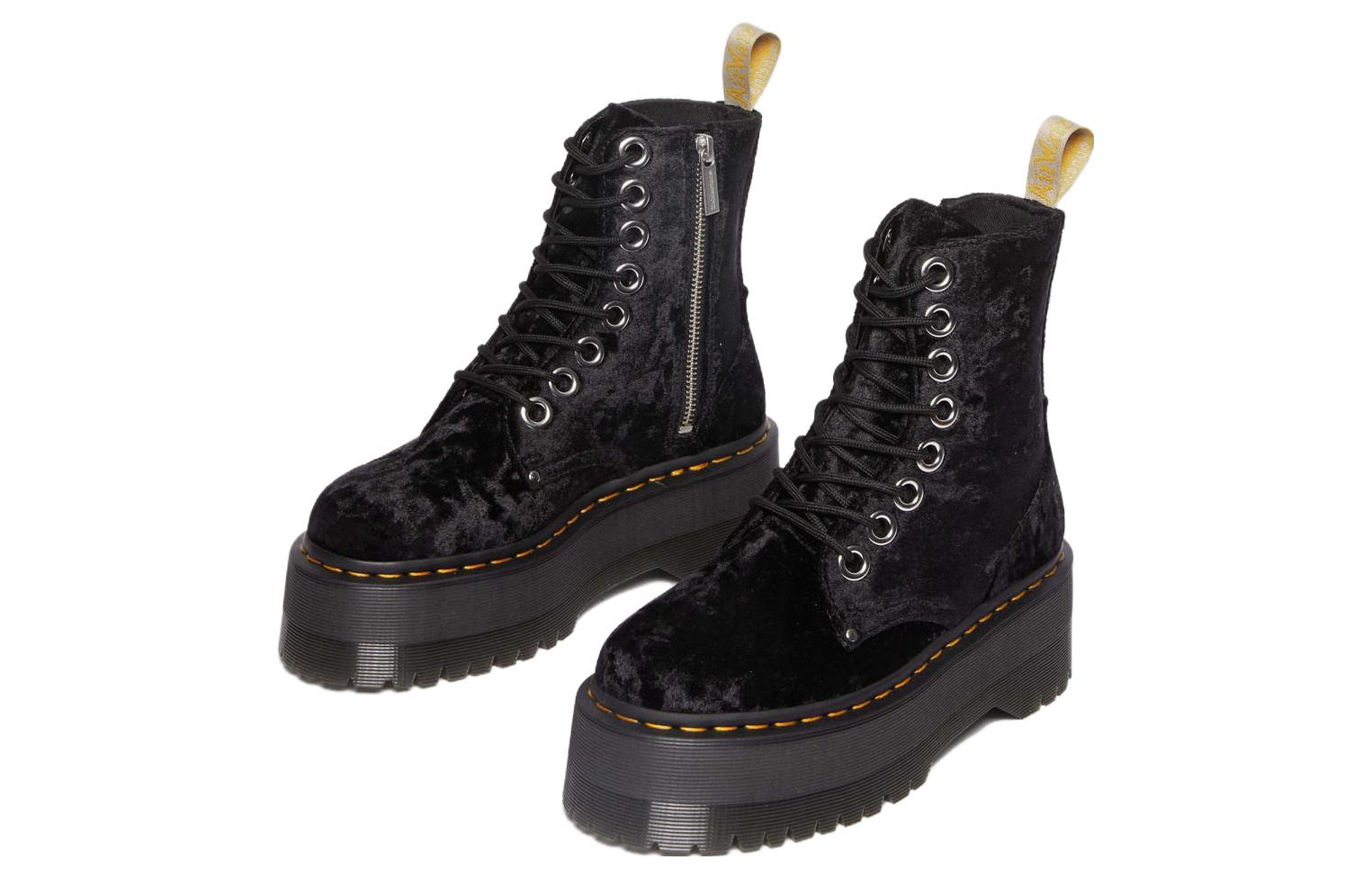 (WMNS) Dr.Martens Vegan Jadon Boot Max Crushed Velvet Platforms 'Black' 31030001 - 4