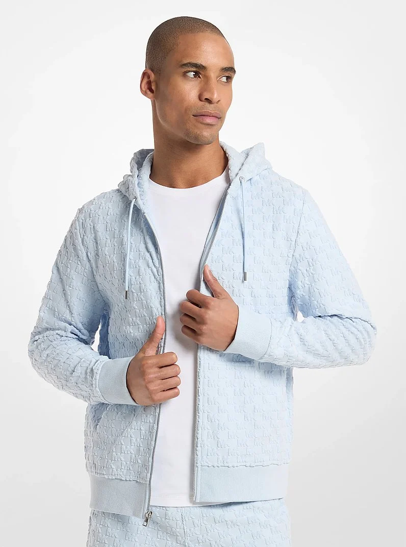 Logo Jacquard Terry Zip-Up Hoodie - 1