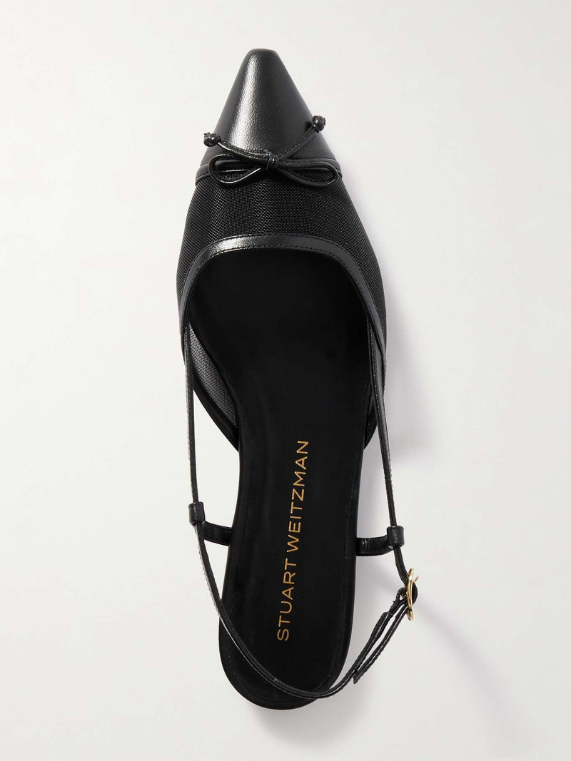 Kitty bow-embellished leather-trimmed mesh flats Black 5