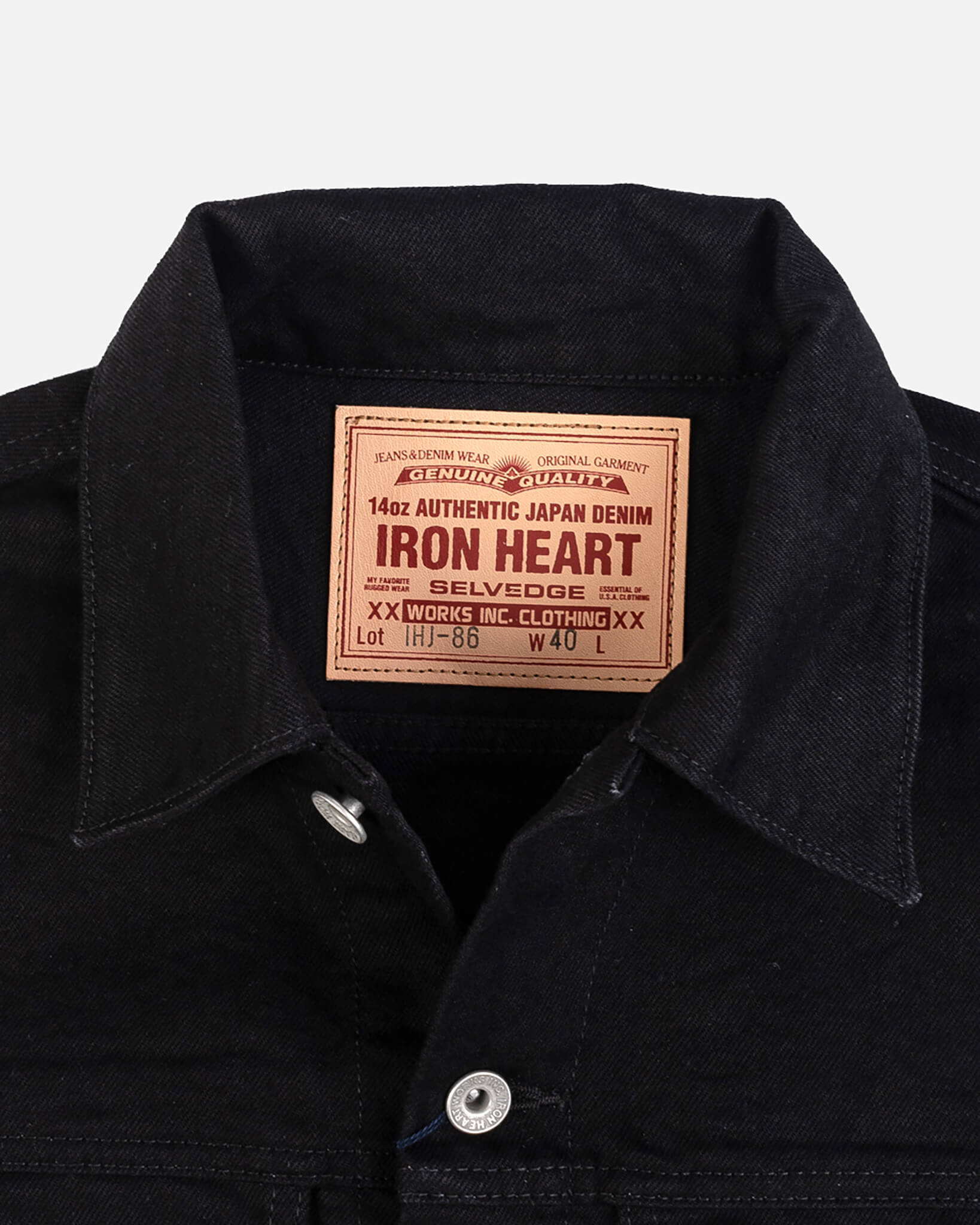 IHJ-86-BLK 14oz Selvedge Denim Modified Type III Jacket -  Black/Black - 7