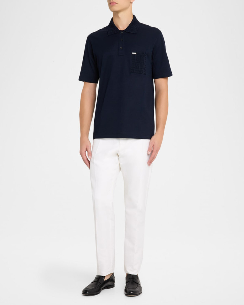 FERRAGAMO Men's Gancini Jacquard-Trim Cotton Pique Polo Shirt outlook
