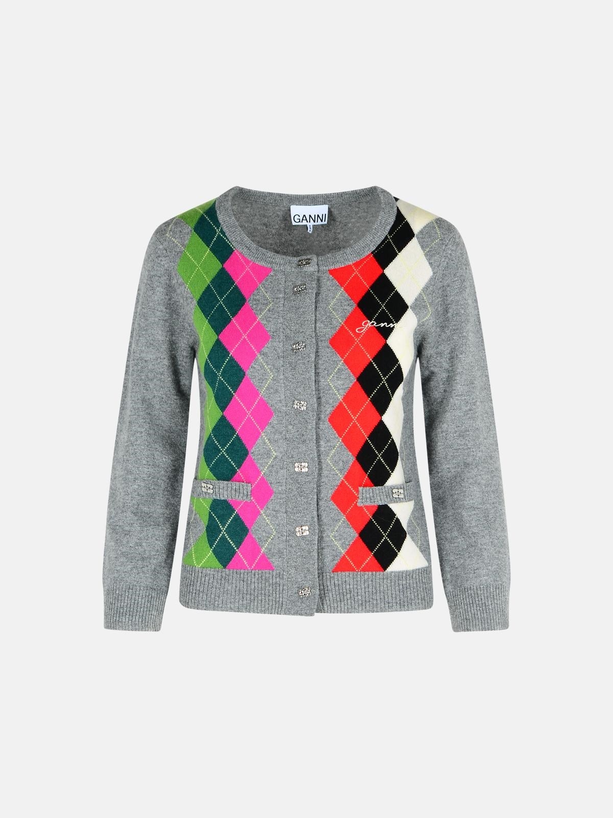 GREY CHECKED CASHMERE BLEND CARDIGAN - 1