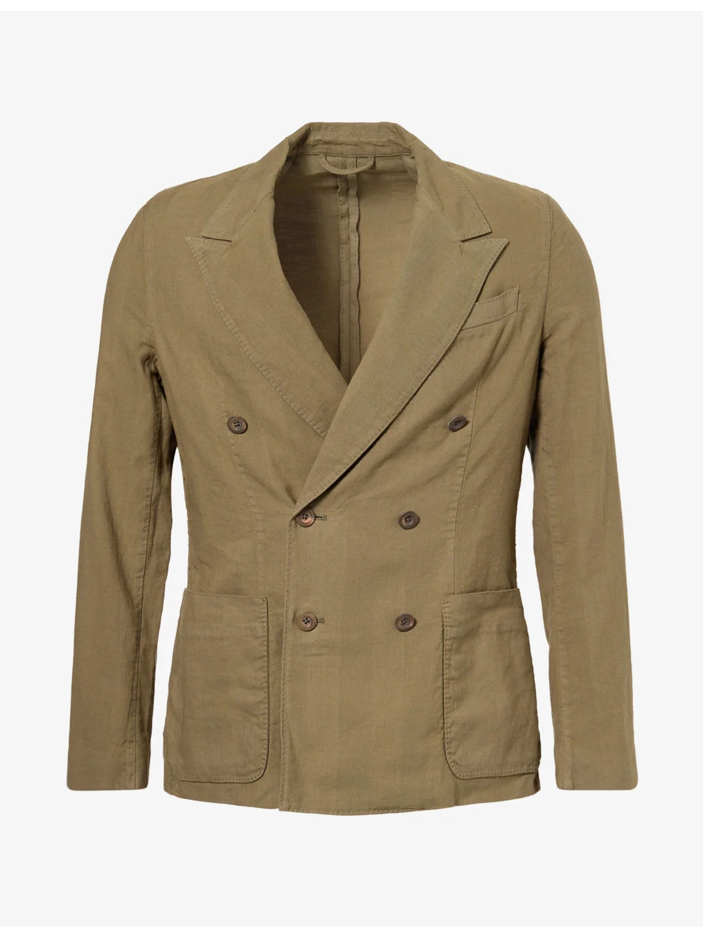 Double-Breasted Peak-Lapel Cotton and Linen-Blend Blazer - 1