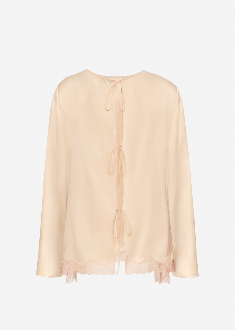 MAGDA BUTRYM Silk long-sleeve blouse with lace trim in peach outlook