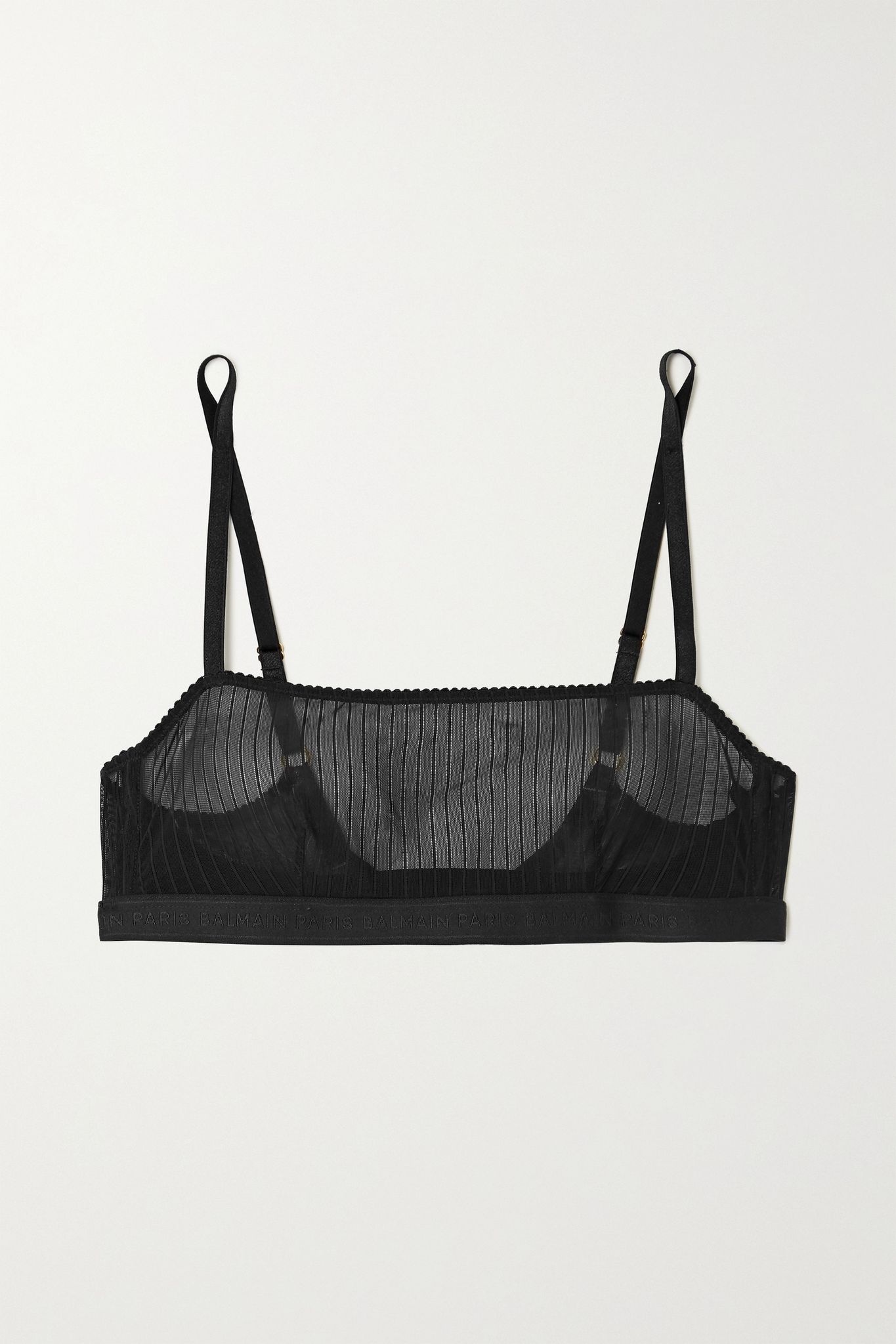 Striped stretch-tulle soft-cup bra - 1