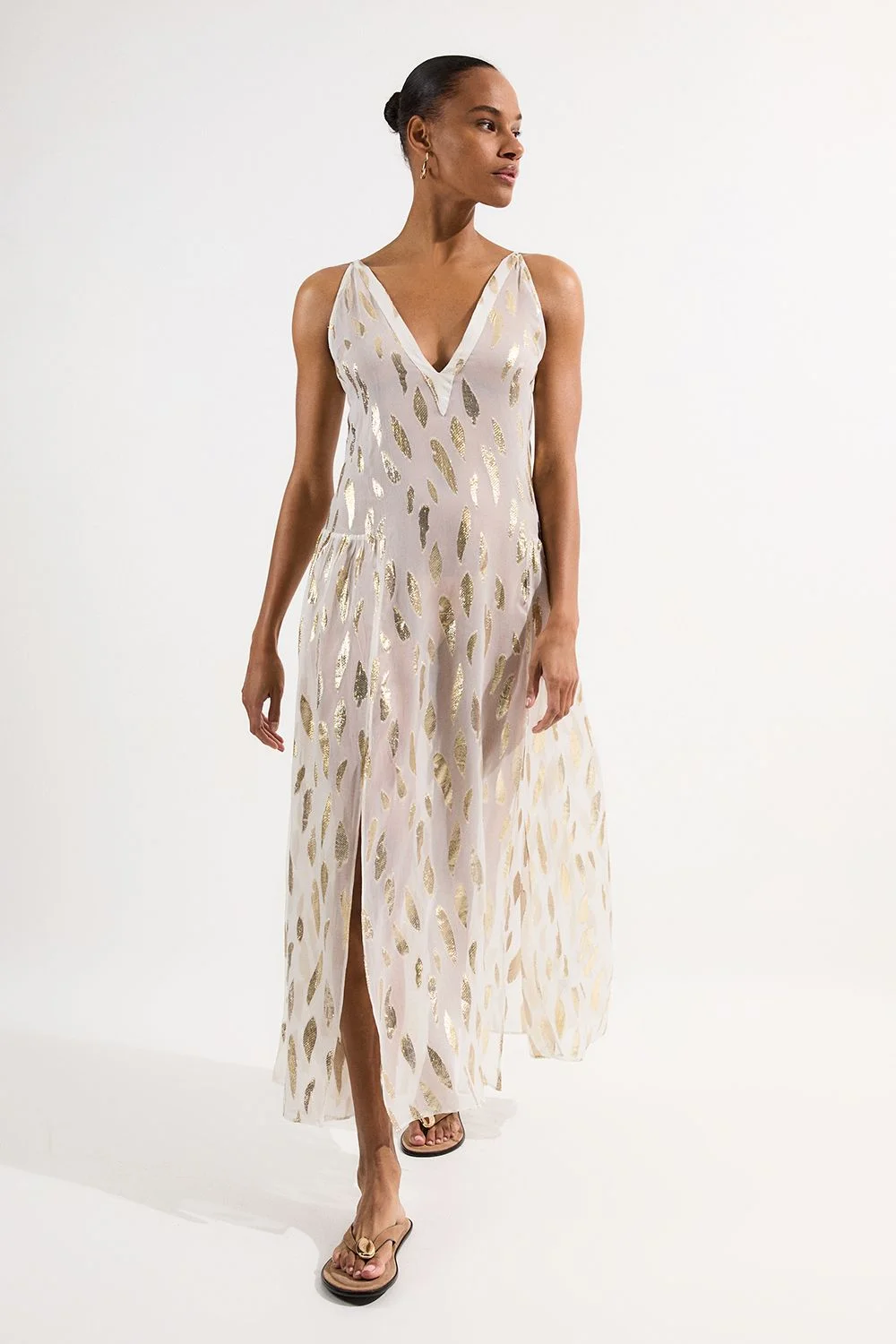 Beach Metallic Thread Strappy Maxi Dress - 1