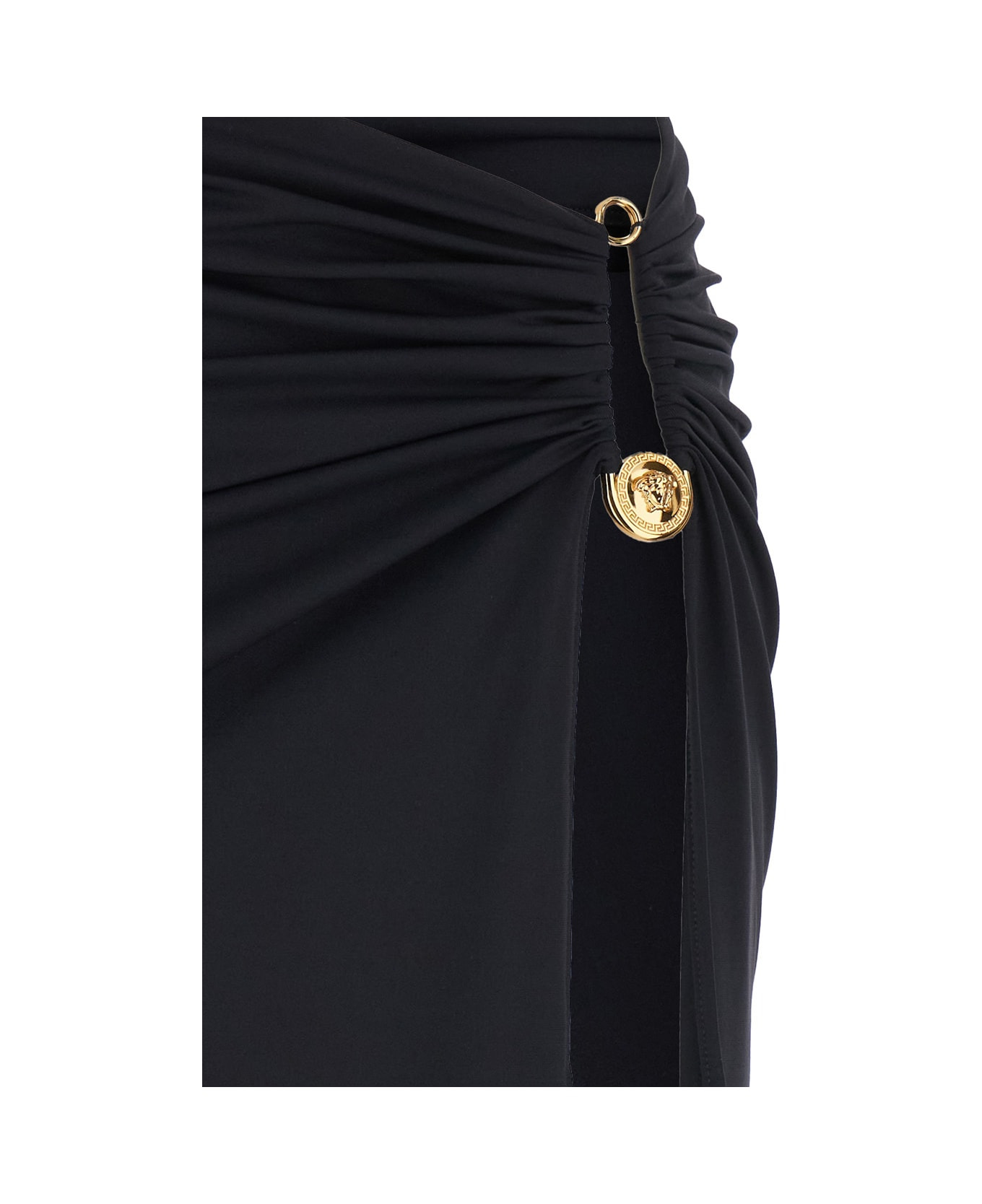 Black Skirt With Pin Detail With Logo And Side Slit In Tech Fabric Stretch Woman - 3